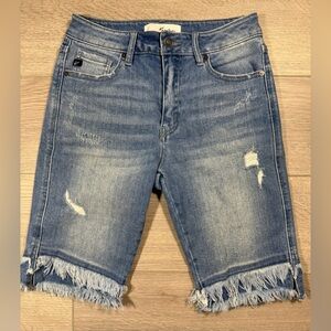 KanCan High Rise Double Fringe Hem Bermudas Shorts womens 5/26 blue wash